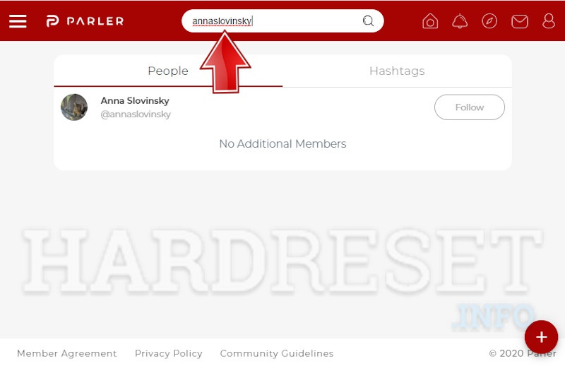 Arrow pointing to the search box in Parler