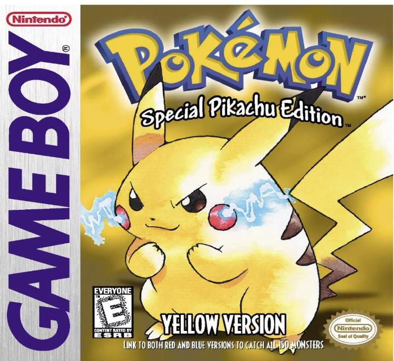 Couverture de jeu Pokemon jaune avec le gameboy de Pikachu