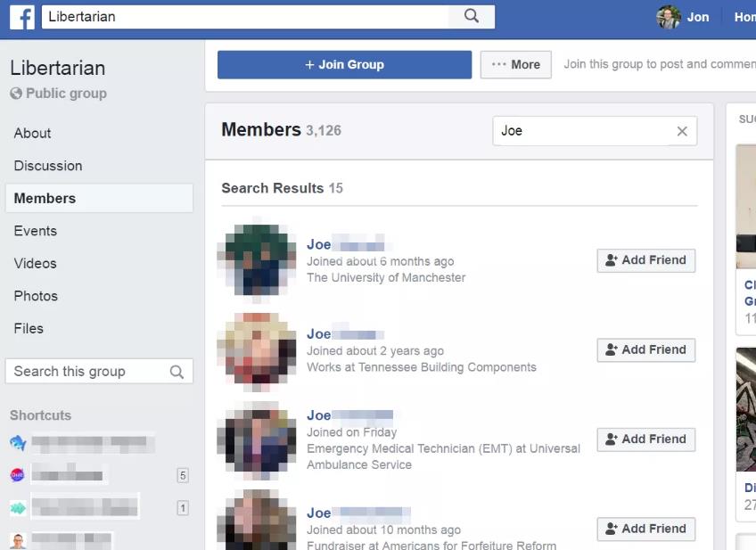 Facebook Liberal Group and Person Search