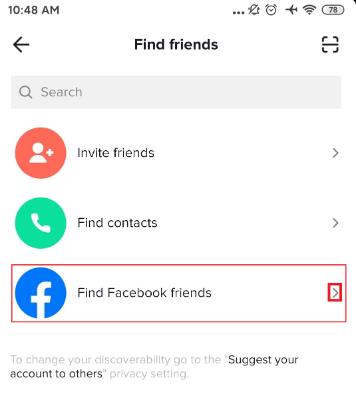 Search for people on TikTok from Facebook friends