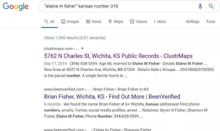 Examples of search for phone number on Google