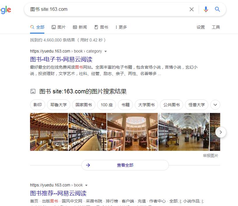 163.com上針對圖書的Google網站搜索結果