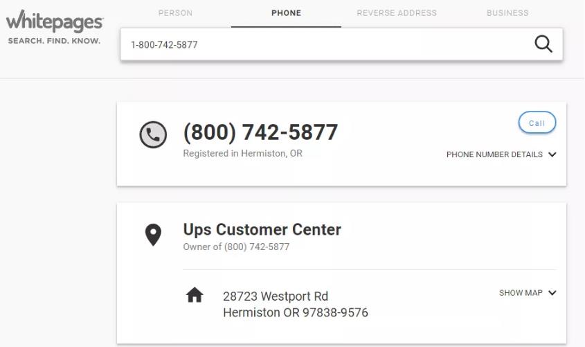 在Whitepages上查找800反向号码
