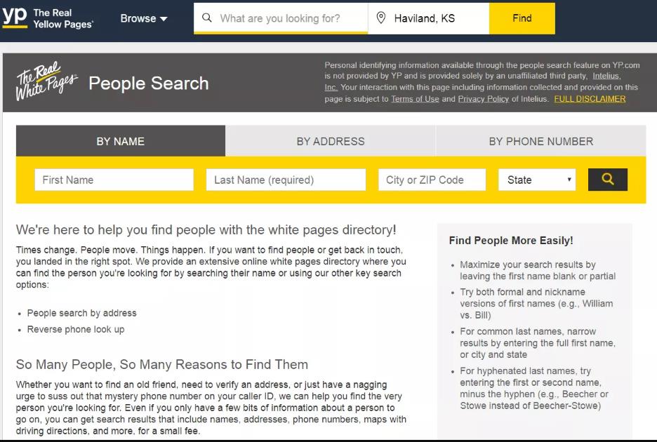 Recherche de l'outil de recherche YP.com