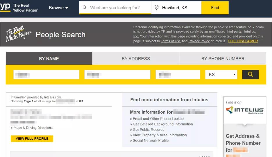 Yellow Pages Person Search Results
