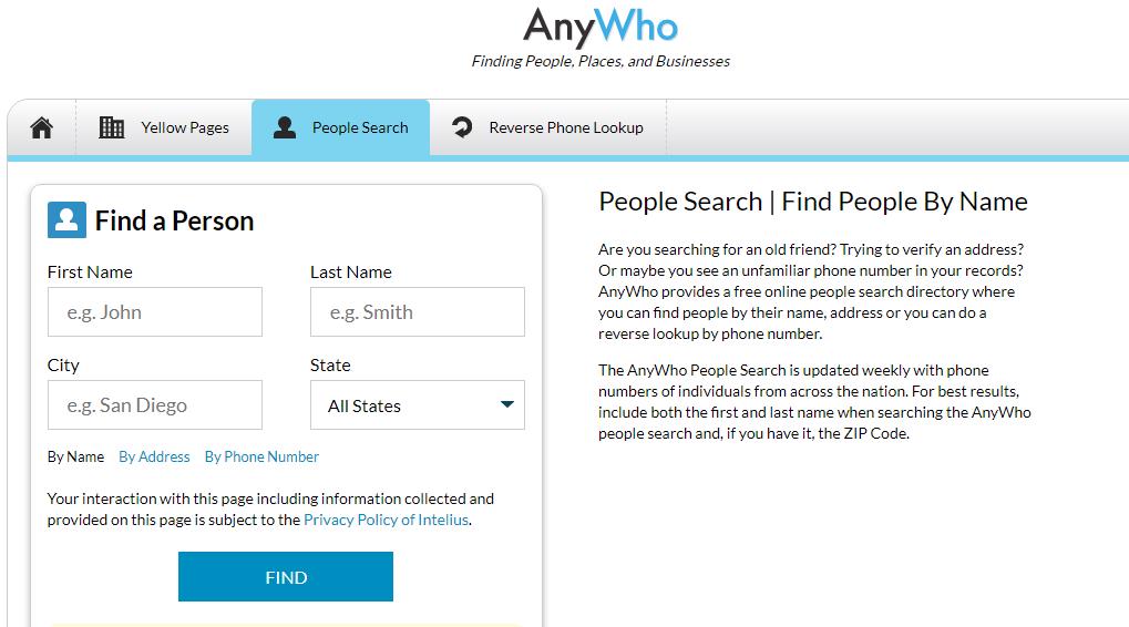 anywho search and find tool by address