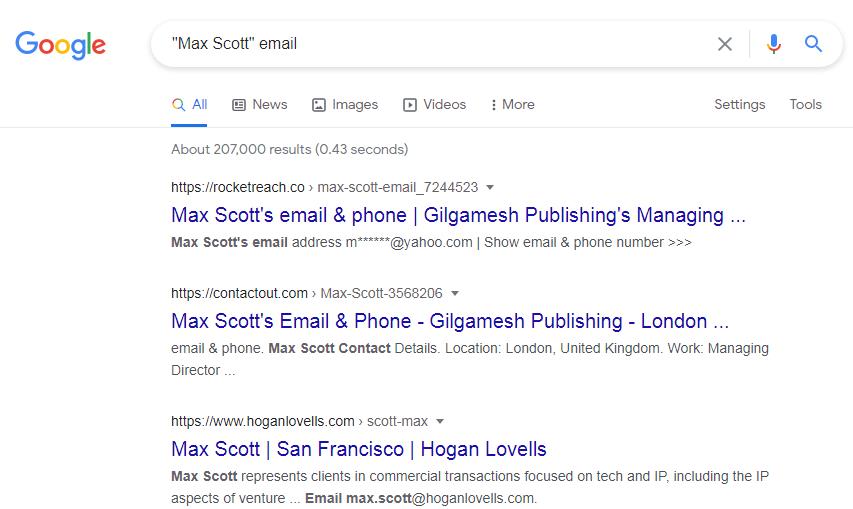 Google search email address