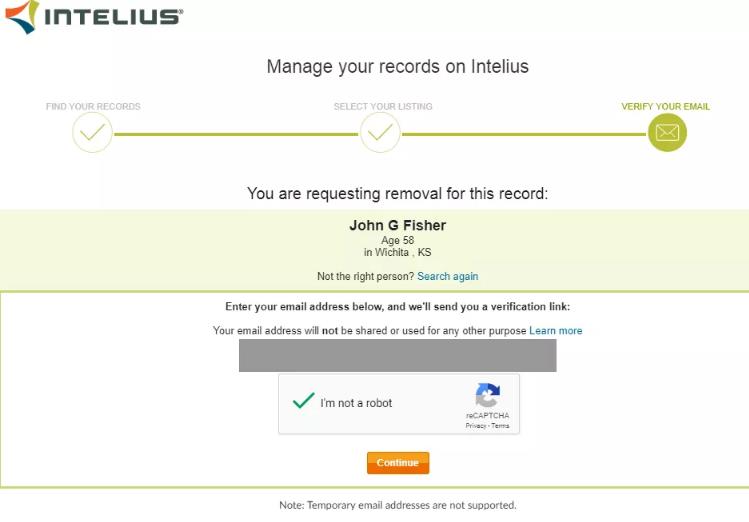 Адрес электронной почты Intelius