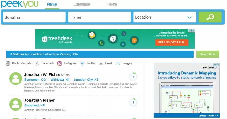 PeekYou search results