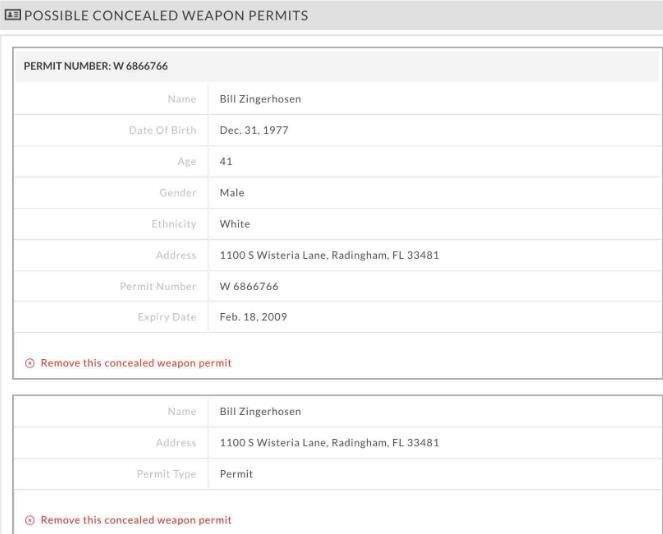 Hidden weapon license found by truthfinder