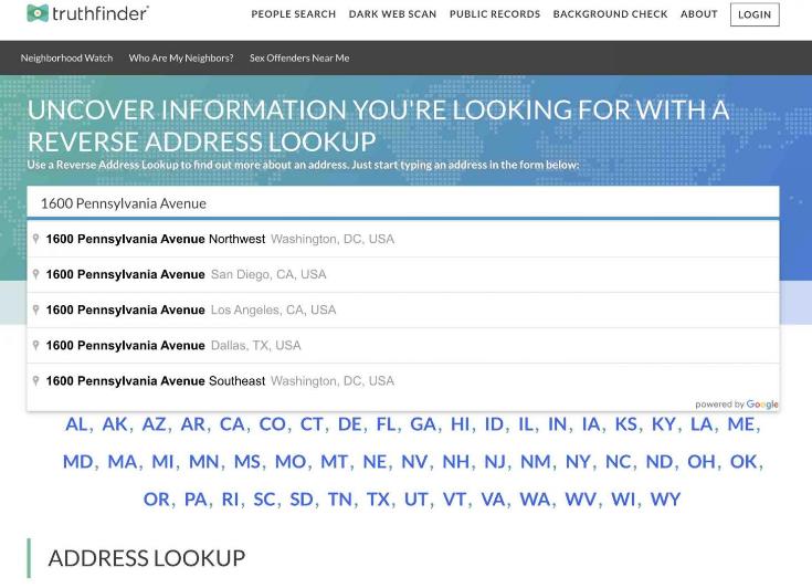 The reverse address lookup function of truthfinder