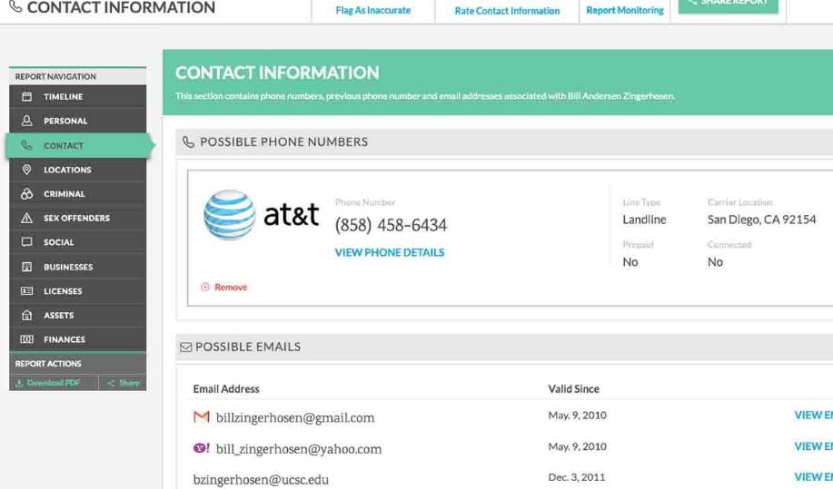 Contact information found by truthfinder