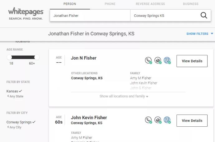 jonathan fisher white page search results
