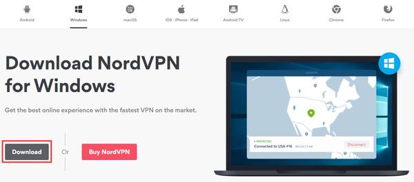 Visite a página de download do NordVPN