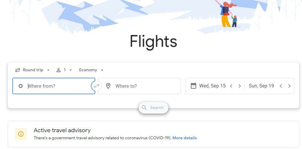 google flights 搜索截图