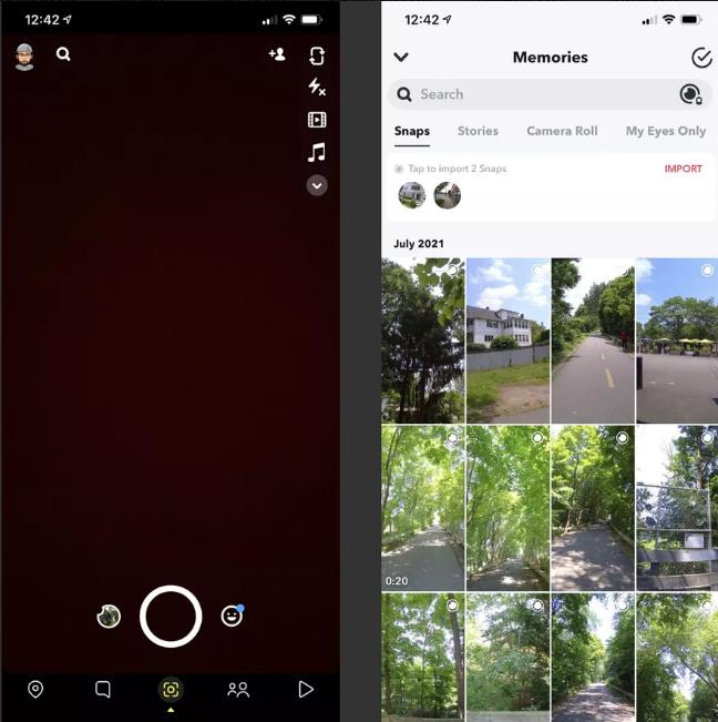 将 Snaps 导入 iPhone 上的 Snapchat 应用程序的步骤。