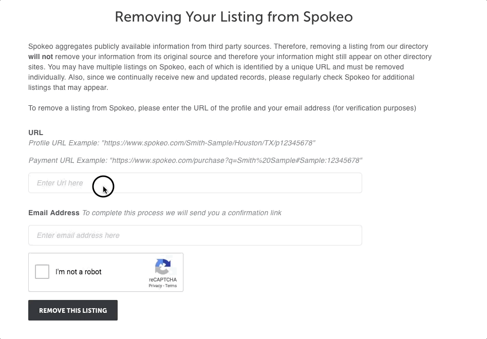 A GIF describing how to delete your list from Spokeo