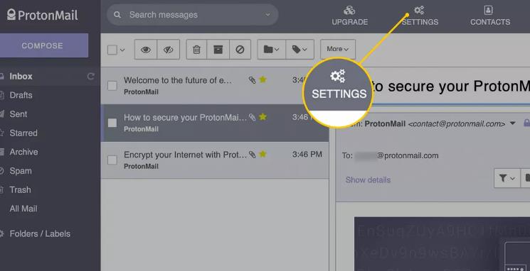 Settings icon in ProtonMail