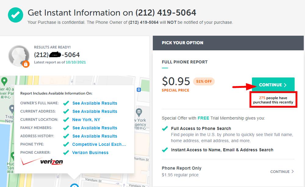 Use Spokeo to look up the address based on the US phone number Step 3