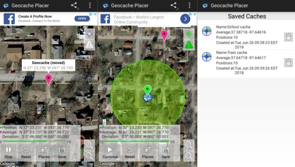 Application Geocache Placer pour Android