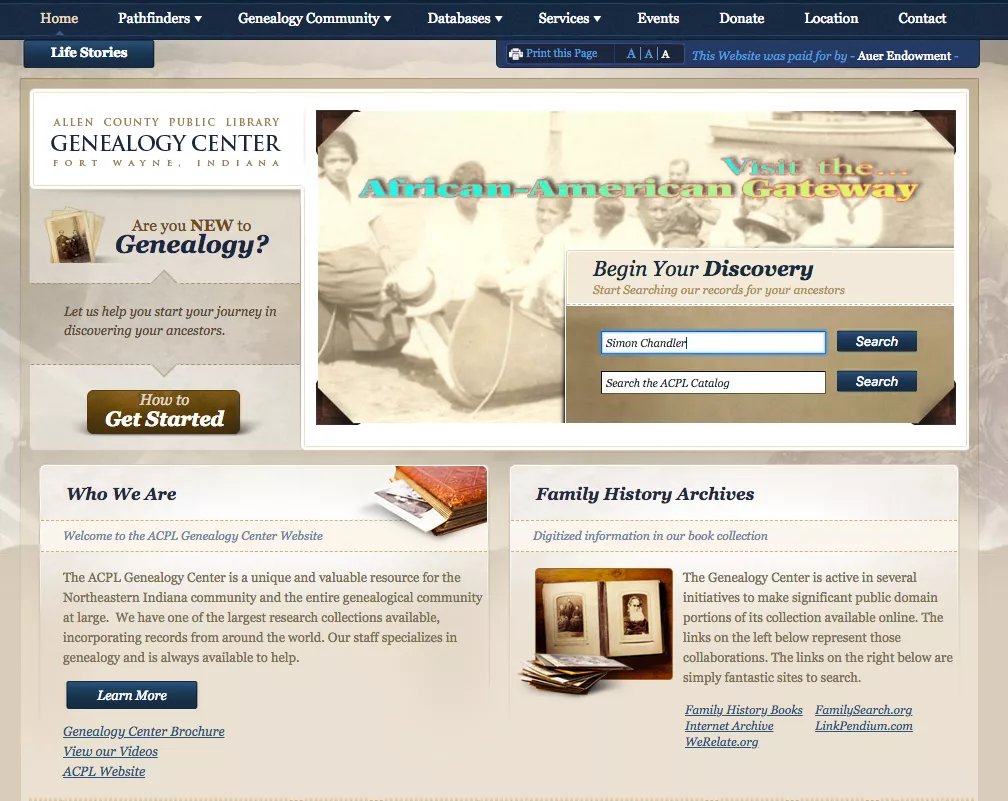 Biblioteca pública del condado de Allen: genealogía de afroamericanos y nativos americanos