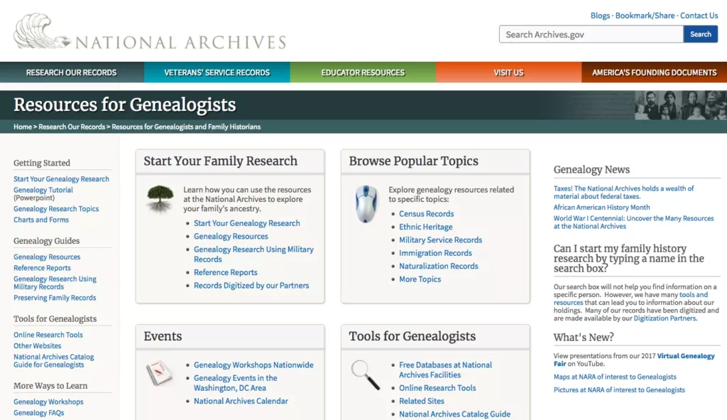Arquivos Nacionais dos Estados Unidos - Recurso de Genealogia Global 
