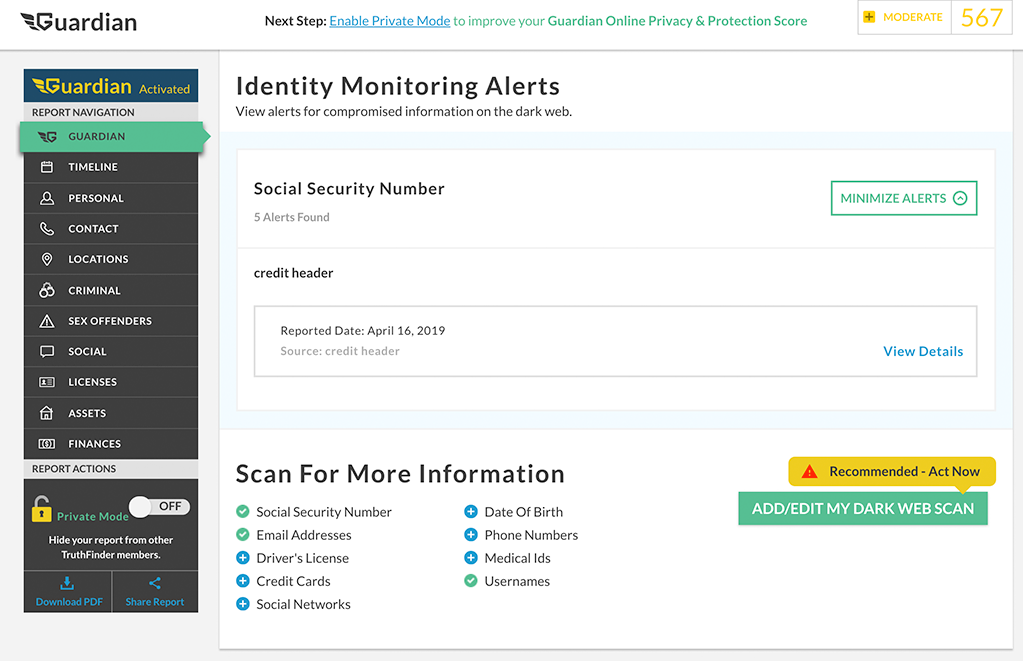 Information Monitoring for TruthFinder People Search