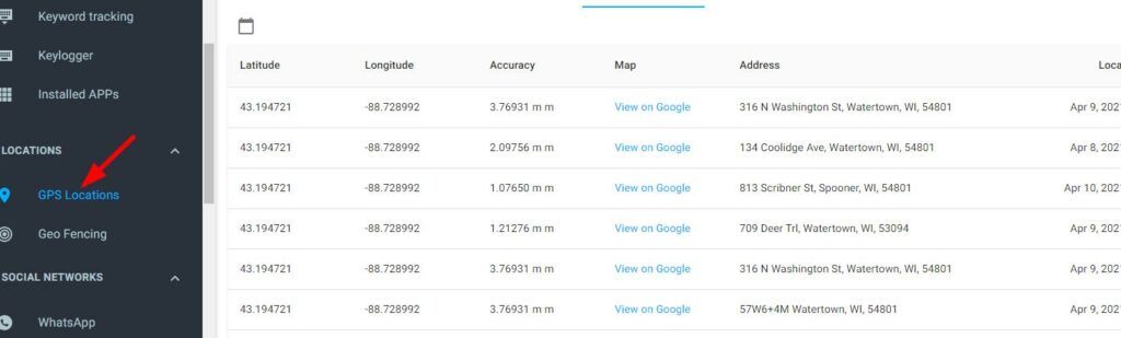 Inicie sesión en su tablero mSpy para ver la ubicación geográfica del teléfono objetivo