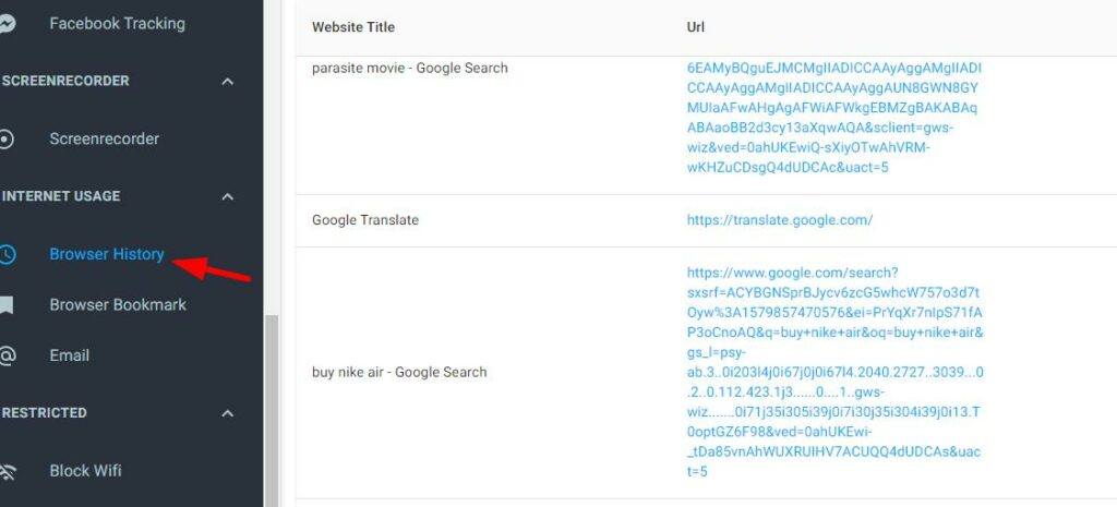 Inicie sesión en su panel de mSpy para ver el historial de navegación web del teléfono objetivo