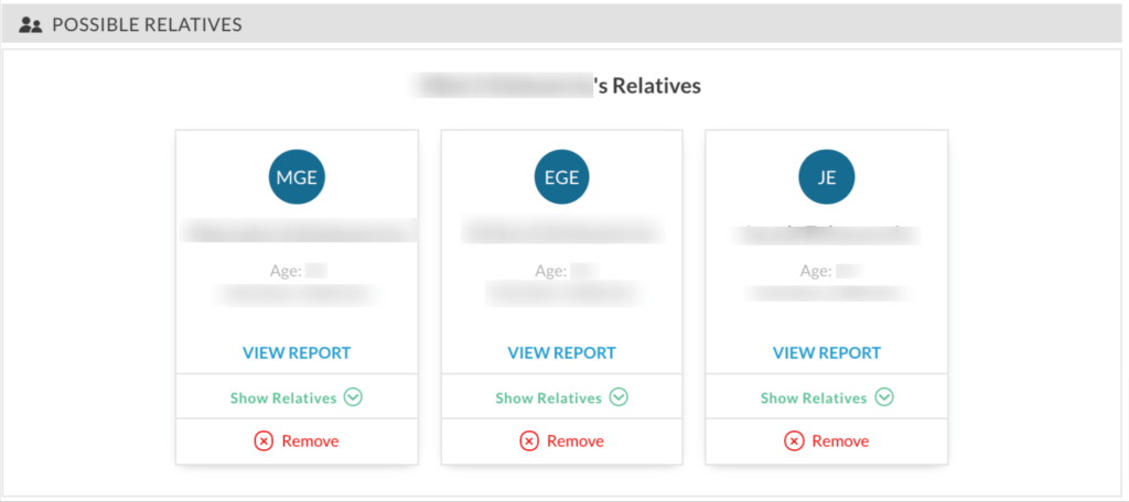 Posibles familiares en la búsqueda de personas de TruthFinder