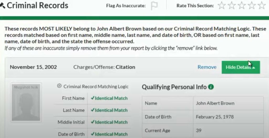 Instant Checkmate Background Report: Criminal History