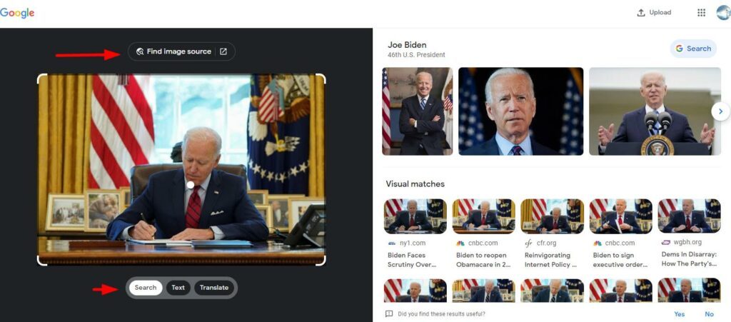 Ejemplo 1 de búsqueda de imágenes de Biden